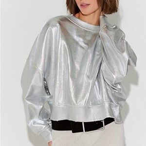 NWT!  Free People Gaia Silver Foil Coated Sweatshirt ~ Large